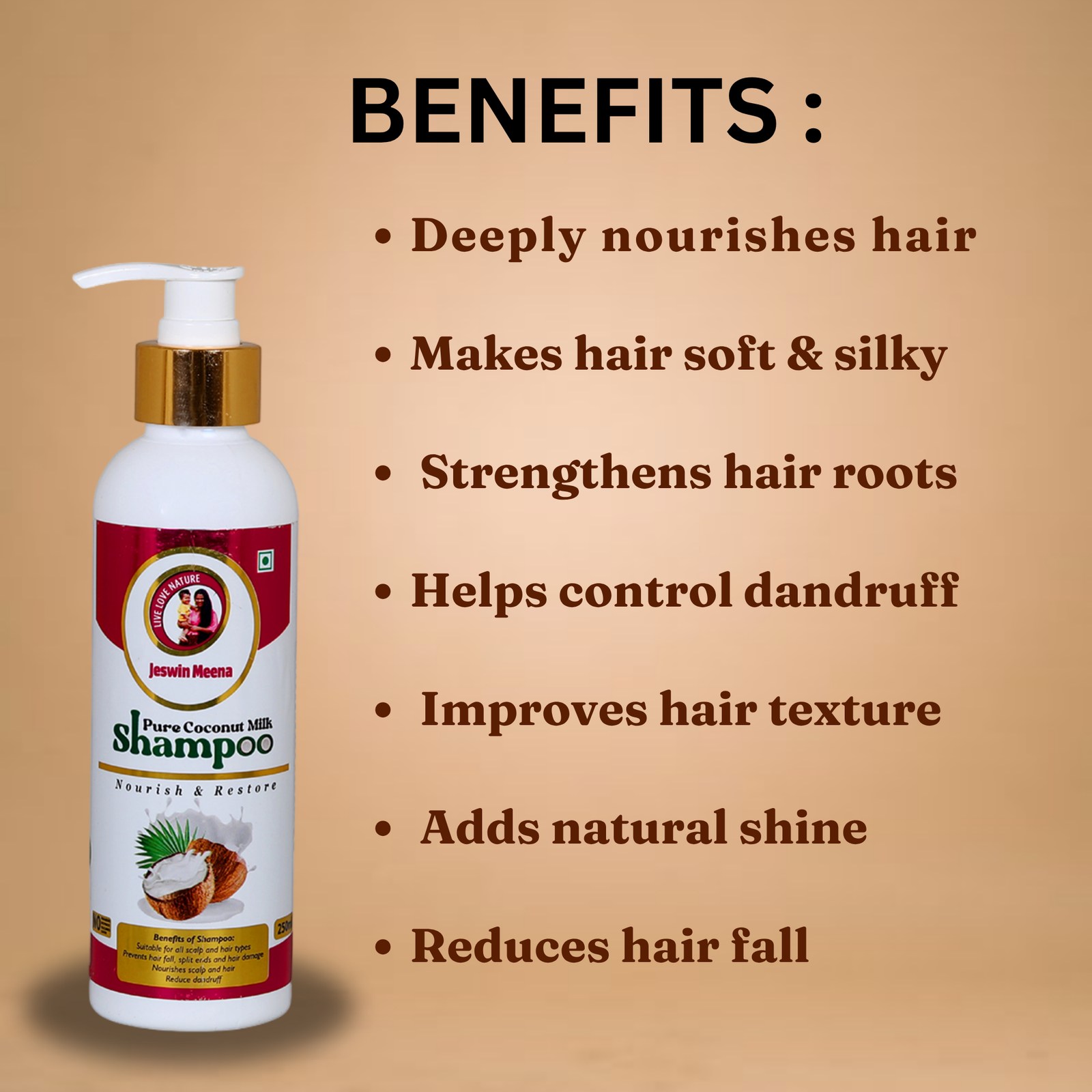 Jeswin Meena Premium Coconut Milk Shampoo 250ml - Image 2